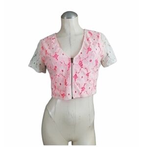 3/ $25 Guess M Cropped Top Pink White Zip Top